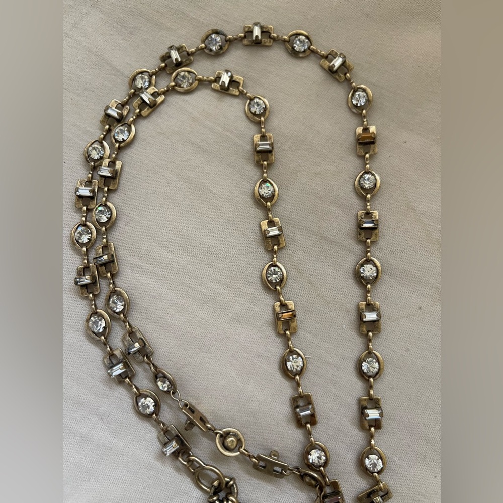 JCrew Vintage Brass Gold Layer Chain Link  Necklace Sparkly- Crystal- Rhinestone
